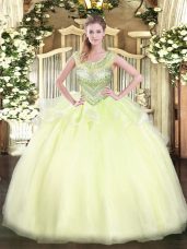 Fancy Organza Sleeveless Floor Length Quinceanera Dress and Beading