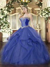 Nice Sweetheart Sleeveless Tulle Sweet 16 Quinceanera Dress Beading and Ruffles Lace Up