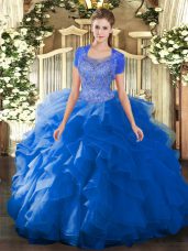 Fantastic Blue Scoop Neckline Beading and Ruffled Layers Vestidos de Quinceanera Sleeveless Clasp Handle