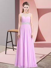 Custom Fit Lilac Lace Up Scoop Beading Party Dresses Chiffon Sleeveless