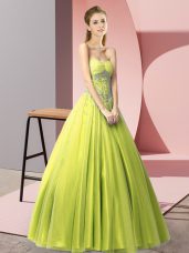 Vintage A-line Prom Dress Yellow Green Sweetheart Tulle Sleeveless Floor Length Lace Up