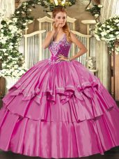 Superior Organza and Taffeta Sleeveless Floor Length Sweet 16 Dresses and Beading and Ruffled Layers