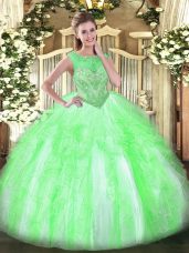 Custom Designed Scoop Lace Up Beading and Ruffles Sweet 16 Dress Sleeveless