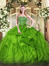Organza Lace Up Strapless Sleeveless Floor Length Sweet 16 Dress Beading and Ruffles