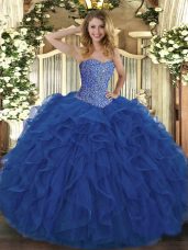 Smart Floor Length Royal Blue Quinceanera Dresses Tulle Sleeveless Beading and Ruffles