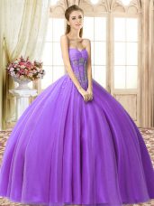 Beading Sweet 16 Quinceanera Dress Eggplant Purple Lace Up Sleeveless Floor Length