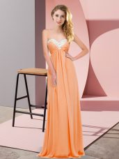 Nice Floor Length Empire Sleeveless Orange Red Party Dress Lace Up