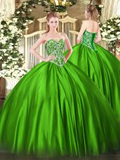 Elegant Green Ball Gowns Beading 15 Quinceanera Dress Lace Up Satin Sleeveless Floor Length