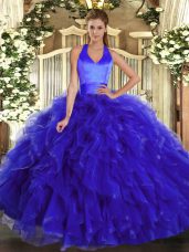 Halter Top Sleeveless Organza Sweet 16 Dress Ruffles Lace Up