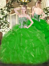 Extravagant Green Lace Up Strapless Beading and Ruffles Sweet 16 Dress Organza Sleeveless