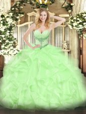 Yellow Green Quinceanera Dress Military Ball and Sweet 16 and Quinceanera with Beading and Ruffles Sweetheart Sleeveless Lace Up