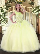 Fashion Light Yellow Quinceanera Dresses Sweet 16 and Quinceanera with Beading Scoop Sleeveless Lace Up