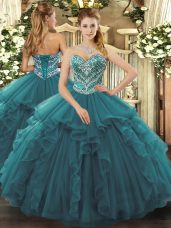 Gorgeous Sleeveless Lace Up Floor Length Beading and Ruffles 15 Quinceanera Dress