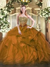 Organza Sleeveless Floor Length Quinceanera Gowns and Beading and Ruffles
