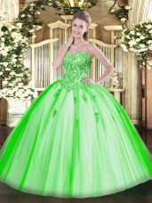 Exquisite Sleeveless Floor Length Appliques Lace Up Quinceanera Gown