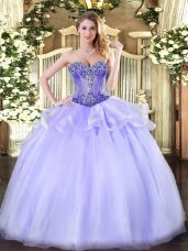 Sweetheart Sleeveless Lace Up Sweet 16 Dresses Lavender Organza