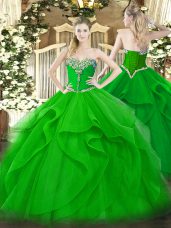 Beading and Ruffles Quinceanera Gowns Green Lace Up Sleeveless Floor Length
