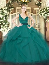 Floor Length Ball Gowns Sleeveless Teal 15 Quinceanera Dress Zipper
