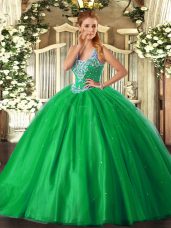 Green Sleeveless Beading Floor Length Quinceanera Gowns