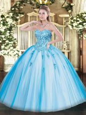 Dazzling Tulle Sleeveless Floor Length Quinceanera Dresses and Appliques
