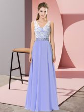Flare Lavender V-neck Backless Beading Homecoming Dress Sleeveless