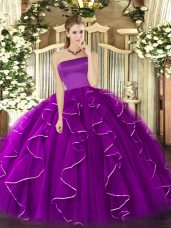 Fabulous Strapless Sleeveless Tulle 15th Birthday Dress Ruffles Zipper