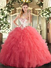 Sleeveless Beading and Ruffles Lace Up Ball Gown Prom Dress