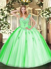 Latest V-neck Sleeveless Lace Up Quinceanera Gown Tulle