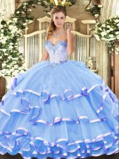 Fancy Blue Sleeveless Organza Lace Up Vestidos de Quinceanera for Military Ball and Sweet 16 and Quinceanera