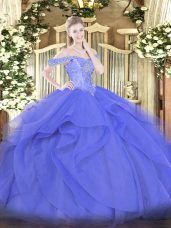 High End Tulle Sleeveless Floor Length Sweet 16 Dress and Beading and Ruffles