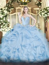 Beading and Ruffles Sweet 16 Quinceanera Dress Blue Lace Up Sleeveless Floor Length