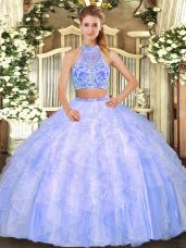 Charming Floor Length Two Pieces Sleeveless Lavender Quinceanera Gowns Criss Cross