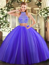 Delicate Sleeveless Floor Length Beading Criss Cross Quinceanera Gown with Purple