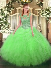 Fine Sleeveless Beading and Ruffles Lace Up Quinceanera Gowns