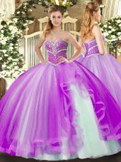 Sleeveless Beading and Ruffles Lace Up Quince Ball Gowns