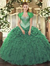 Organza Sleeveless Floor Length Quinceanera Gowns and Beading and Ruffles