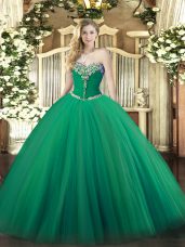 Pretty Turquoise Sweetheart Lace Up Beading Quinceanera Gown Sleeveless