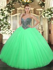 Green Lace Up Sweetheart Beading Ball Gown Prom Dress Tulle Sleeveless