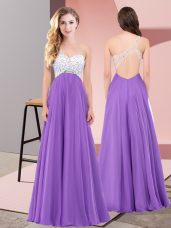 New Style Eggplant Purple Lace Up Evening Dress Beading Sleeveless Floor Length