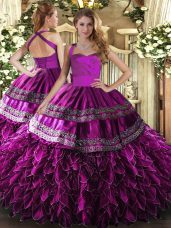 Floor Length Ball Gowns Sleeveless Fuchsia Sweet 16 Quinceanera Dress Lace Up