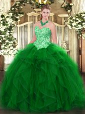 Dynamic Sweetheart Sleeveless Lace Up Quince Ball Gowns Green Organza