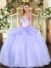 Custom Design Beading Quinceanera Gown Lavender Lace Up Sleeveless Floor Length