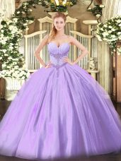 Suitable Sweetheart Sleeveless Tulle Quinceanera Dresses Beading Lace Up