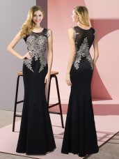Sweet Appliques Prom Party Dress Black Side Zipper Sleeveless Floor Length