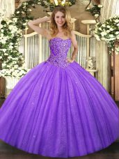Lavender Lace Up Sweetheart Beading Sweet 16 Dresses Tulle Sleeveless