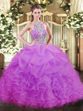 Sexy Sleeveless Lace Up Floor Length Beading and Ruffles Vestidos de Quinceanera