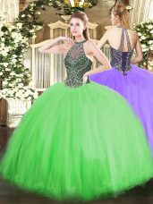Sleeveless Floor Length Beading Lace Up Sweet 16 Dresses with