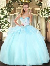 Sleeveless Floor Length Beading Lace Up Sweet 16 Dress with Apple Green