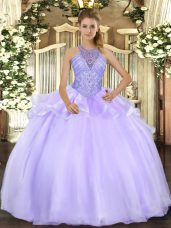 Most Popular Floor Length Ball Gowns Sleeveless Lavender Quinceanera Gowns Lace Up