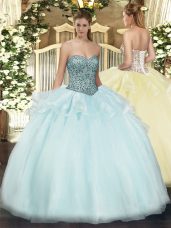 Excellent Sweetheart Sleeveless Tulle Sweet 16 Quinceanera Dress Beading and Ruffles Lace Up